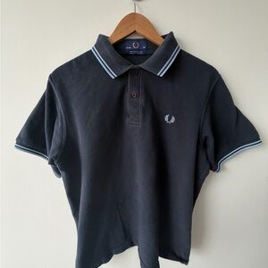Fred Perry Dark Blue Polo with Light Blue Trim. Made In England